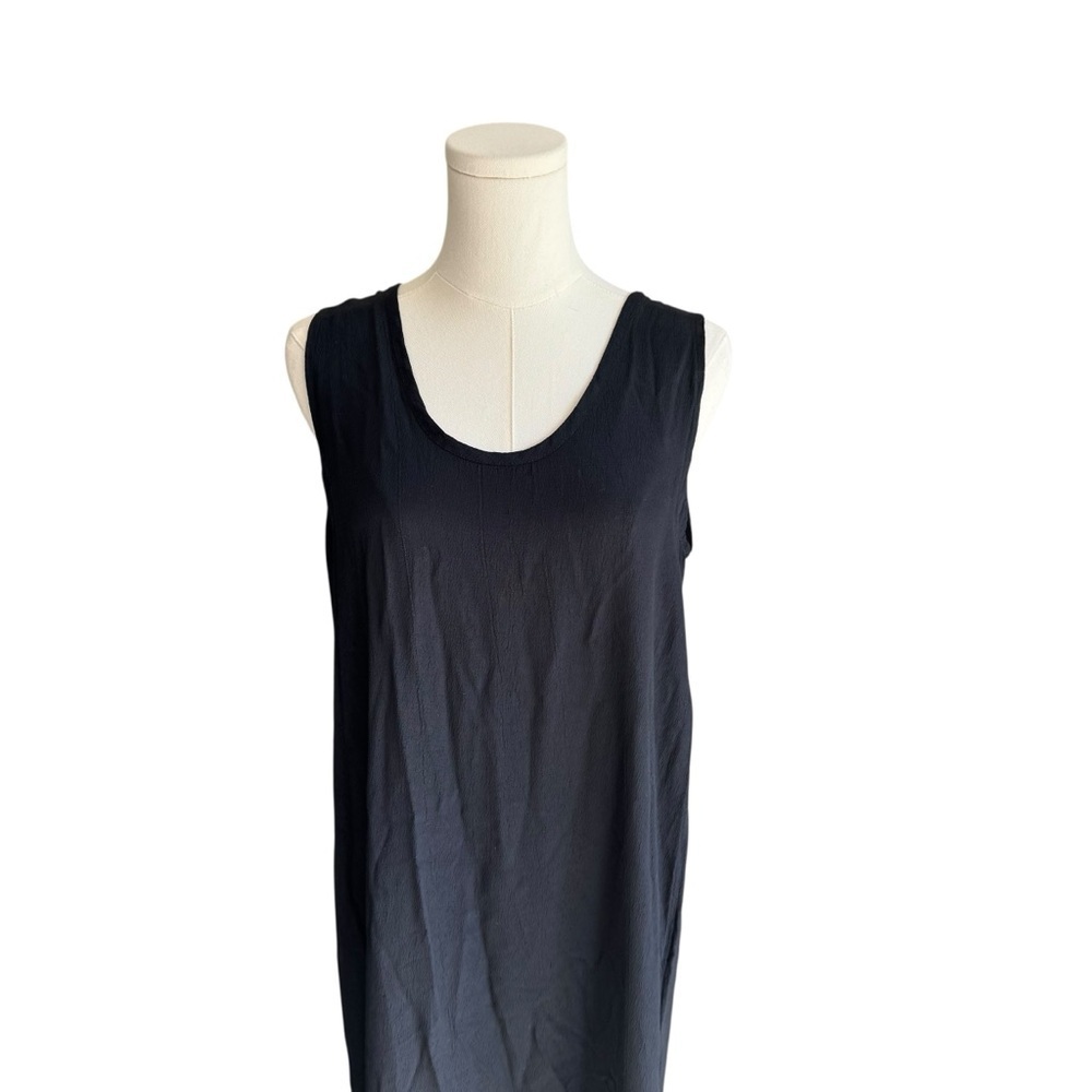 FLAX - Black Sleeveless Midi Dress Small Rayon Minimalist Sz S - Picture 2 of 6